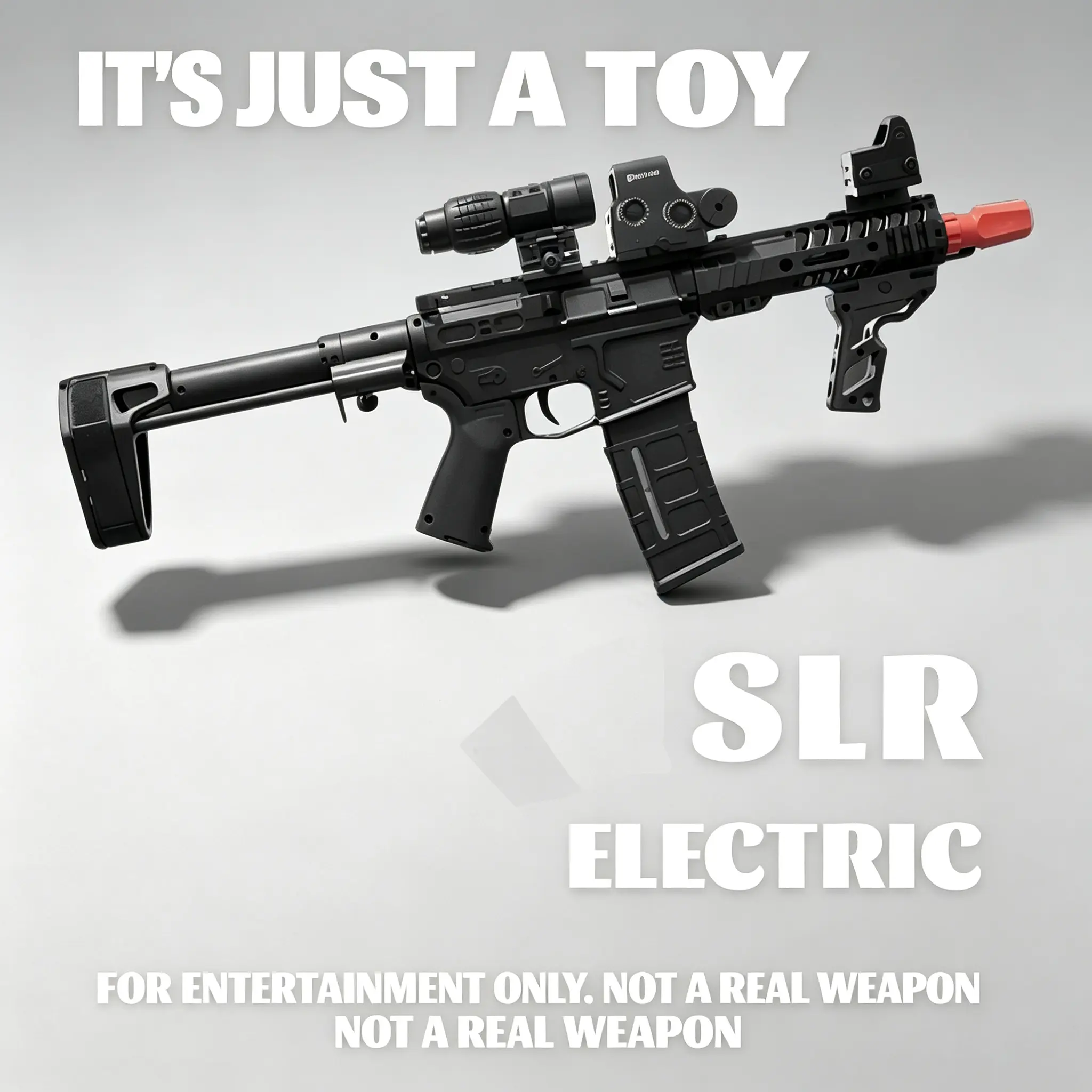 68.5cm Rechargeable Electric SLR Toy Blaster - Built-in Li-ion, Retractable Stock, Full Tactical Accessories, Non-Removable Orange Safety Tip, Collectible Teen Boy Gift for 14+ Backyard Outdoor Play