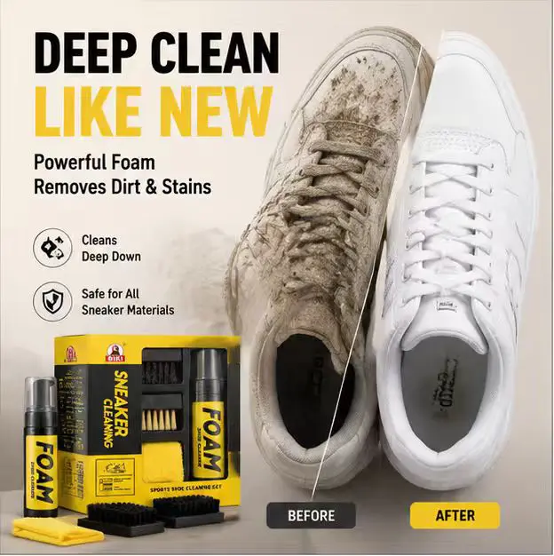 Sneaker Foam Cleaner Set, Waterless No Rinse Shoe Stain Remover Foam with Multi-Size Brushes & Cleaning Towel, Quick Clean for White Sneakers Basketball Running Sports Shoes