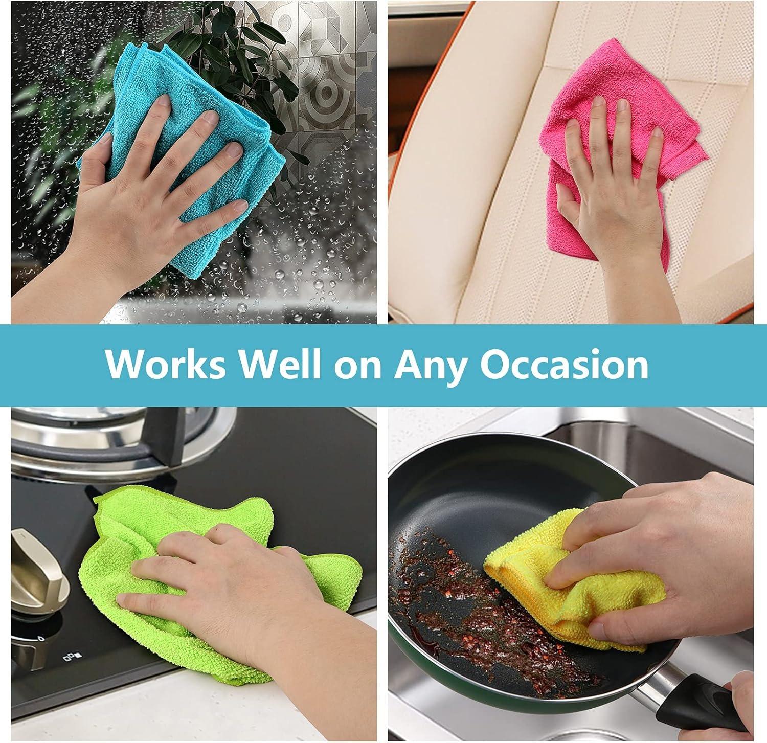 Multi-Color Microfiber Cleaning Cloths:  Super Absorbent, Quick-Drying, Lint-Free