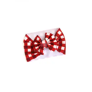 Emery Plaid HEADWRAP - Red & White Gingham Bow for Babies Ages 6 Months+ Soft Stretchy Fabric US Made