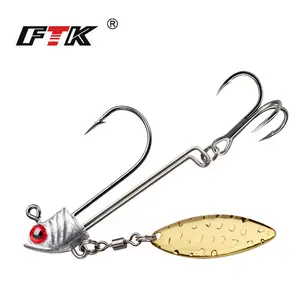 FTK Lead-Head Hook with Blood Groove, Triple-Barbed Single Hook with Spinning Spinner, Long-Cast, High-Carbon Steel, Saltwater and Freshwater Fishing Hook