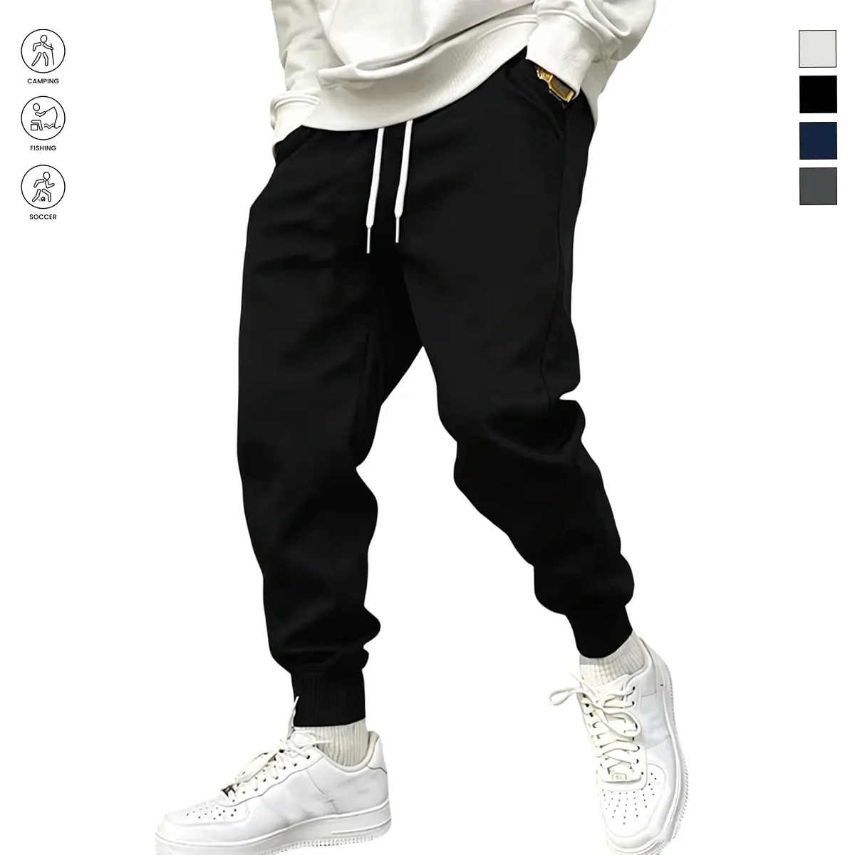 Men's Casual Joggers with Drawstring Waist and Pockets, Solid Color Soft Sweatpants for Sports and All-Season Leisure, Male, Universal