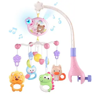 Baby Crib Mobile Toy with Music and Lights, Portable Stroller Attachment, Nursery Musical Crib, Hanging Sensory Girl Boy Toys, Musical Light Up, Rattle Maracas Sensory
