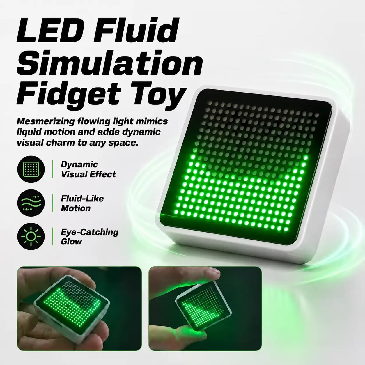 LED Fluid Simulation Fidget Toy Pixel Water Flow Mini Dynamic Water Gravity Light Sensory Fidget - Charger Included