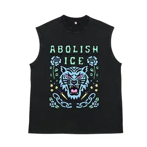 Tattoo-style, ICE acid-washed sleeveless tank top, vintage oversized muscle shirt, unisex streetwear sportswear