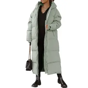 Women Winter Long Quilted Puffer Coat Hooded Maxi Length Padded Winter Jacket Warm