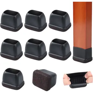 8PCS Felt Rectangular Chair Leg Floor Protector Caps for Bed Chair Furniture, Black Bar Stool Protectors for Hardwood Floors, Fit Length 1.3"-1.7", Width 0.9"-1.2"