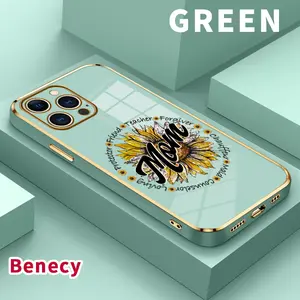 Mobile Phone Case for iPhone 16 15 14 Pro Max 13 12 11 XR XS Plus Sunflower - Mom Tribute Pattern Luxury Electroplated Soft TPU Flexible Protective Cover