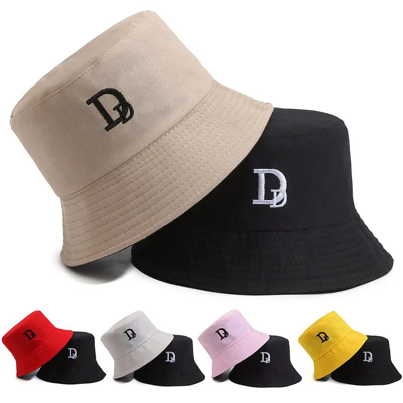 Double-sided fisherman hat DD sun hat, outdoor sun protection hat, Korean style women's large brim embroidered bucket hat for large heads