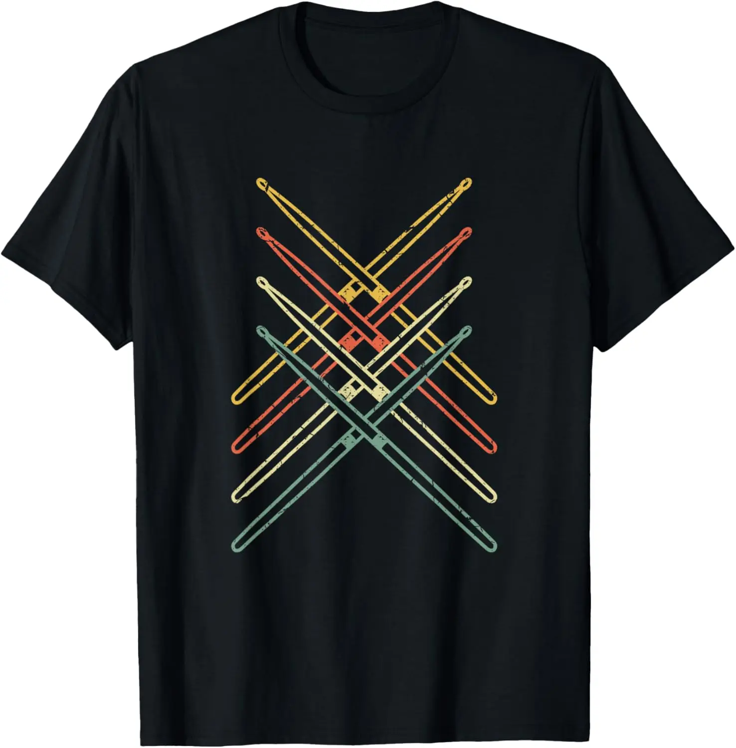 Women's Vintage Graphic T-Shirt with Distressed Drumsticks, 100% Cotton Short Sleeve Tee, Funny Everyday Streetwear Gift for Drummers, Round Neck, Casual Fit, Graphic Art, Shortsleeve, Tshirt