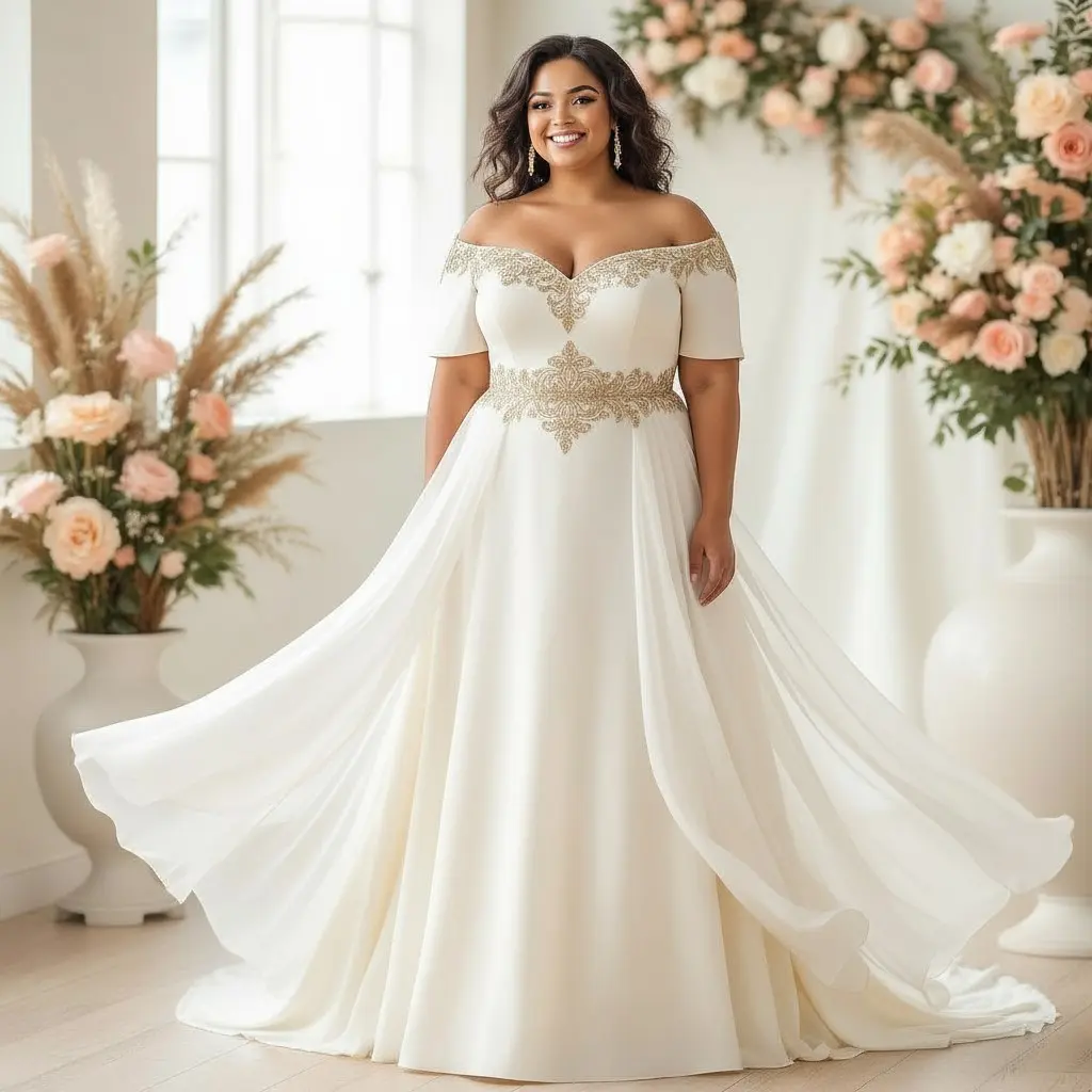 Wedding Gown Elegant Lace Off-Shoulder Short Sleeves Gold Lace Appliqu A-Line Silhouette Corset Lace-Up Back Chapel Train Plus-Size Bridal Gown - TikTok Shop Wedding Gown Elegant Lace Off-Shoulder Short Sleeves Gold Lace Appliqu A-Line Silhouette Corset Lace-Up Back Chapel Train Plus-Size Bridal Gown - TikTok Shop