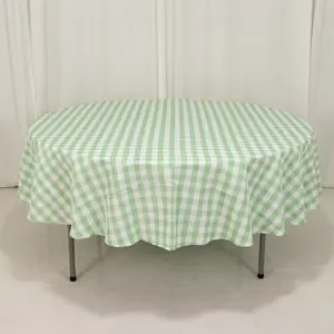 Polyester Round Tablecloth 90" White/Sage Green Checkered Buffalo Plaid Table Cover