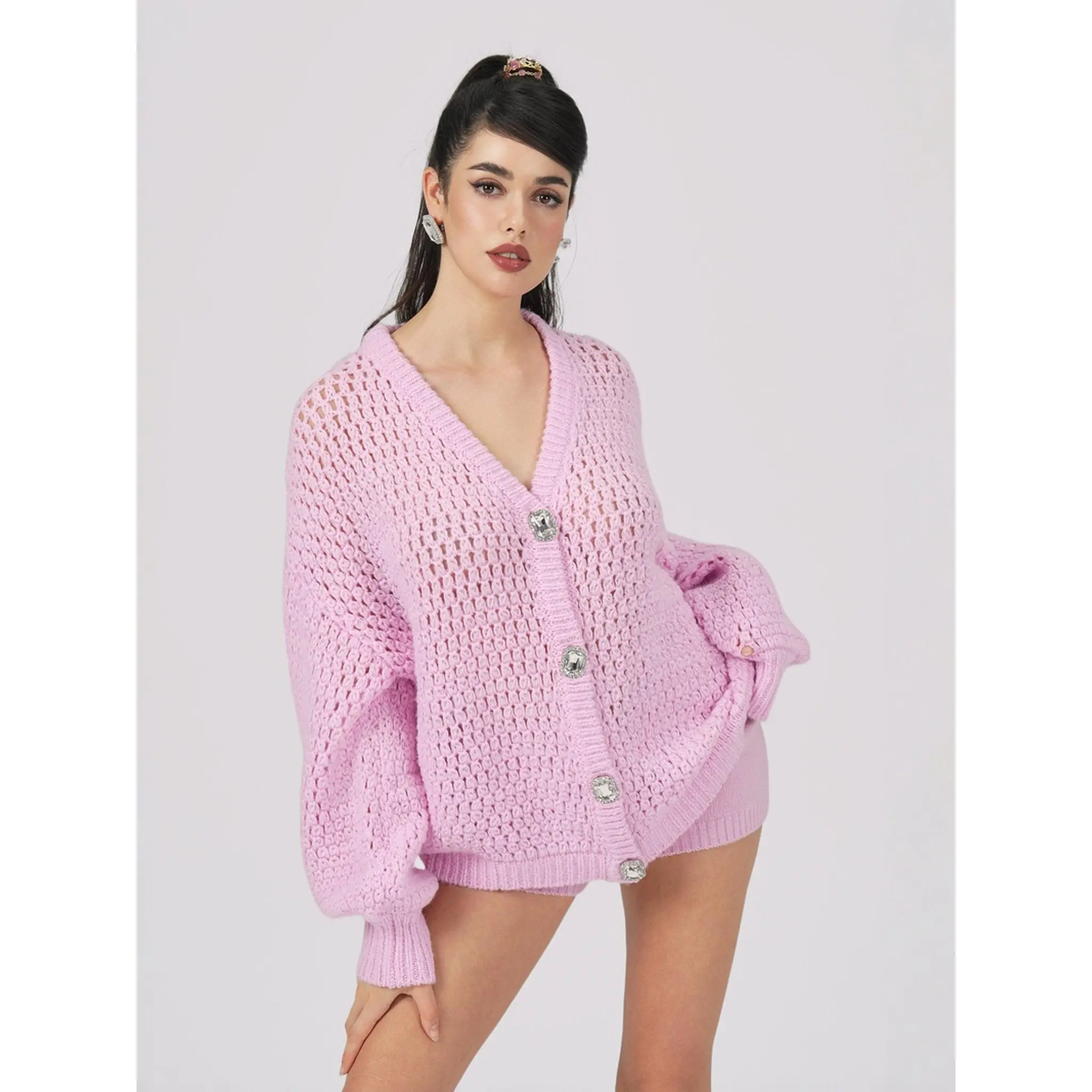 Alexis Cardigan + Scarf Set (Pink) (Final Sale)