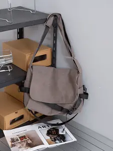 Men's Plain Canvas Crossbody Bag, Solid Color Trendy Versatile Crossbody Bag with Cartoon Charm, Large Capacity Daily Commuting Adjustable Shoulder Bag for Work & School, Crossbody Shoulder Bags