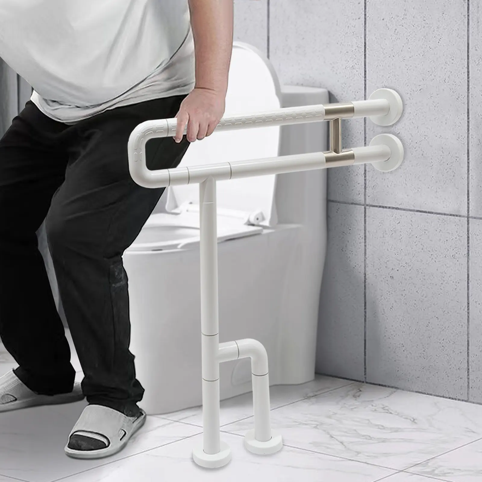 Modern Interior SUS201 Stainless Steel Bathroom Safety Handrail - 23.62x27.55in ABS-Enhanced Grab Bar, 551lbs Load Capacity, Wall-Floor Mount, Enhanced Friction Particle Design, Home Use, Helps Pregnant Women Get Up and Sit Down