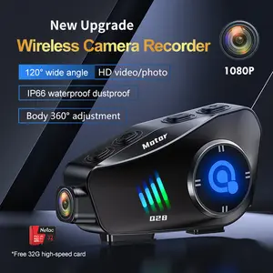 Motorcycle Bluetooth Helmet Headset with 1080P Camera, 2-in-1 Intercom & Dash Cam, Waterproof, Hands-Free Call, Free 32GB Card