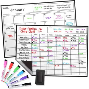 Cinch  Dry Erase Calendar  Chores Chart for  Bundle for Fridge: 2 Boards Included 17"x12", 6 Fine Tip Markers  Large Eraser w/, Chore Chart  Board for  and Adults