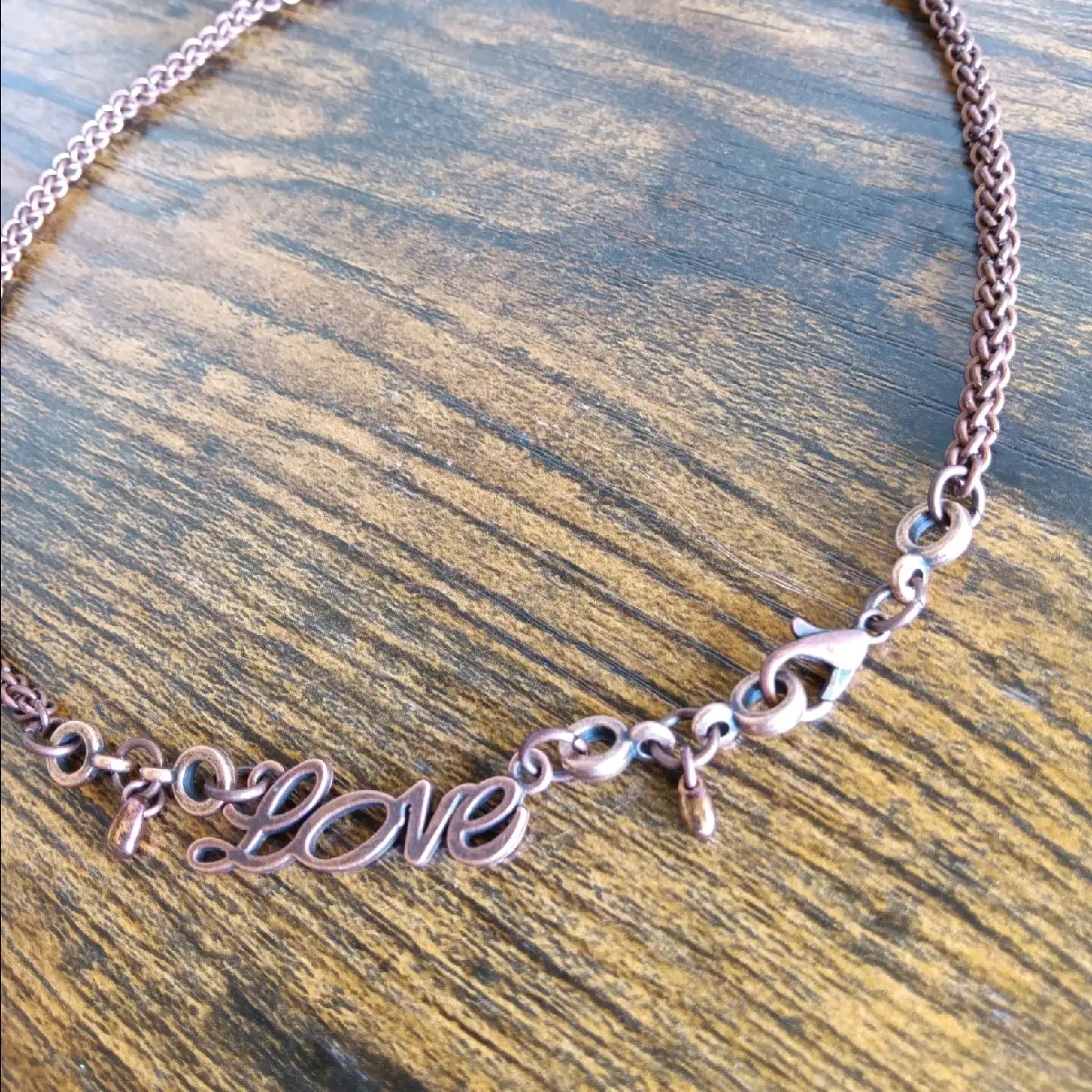 Minimalist Antique Copper JPL Weave Chainmail Choker with Love