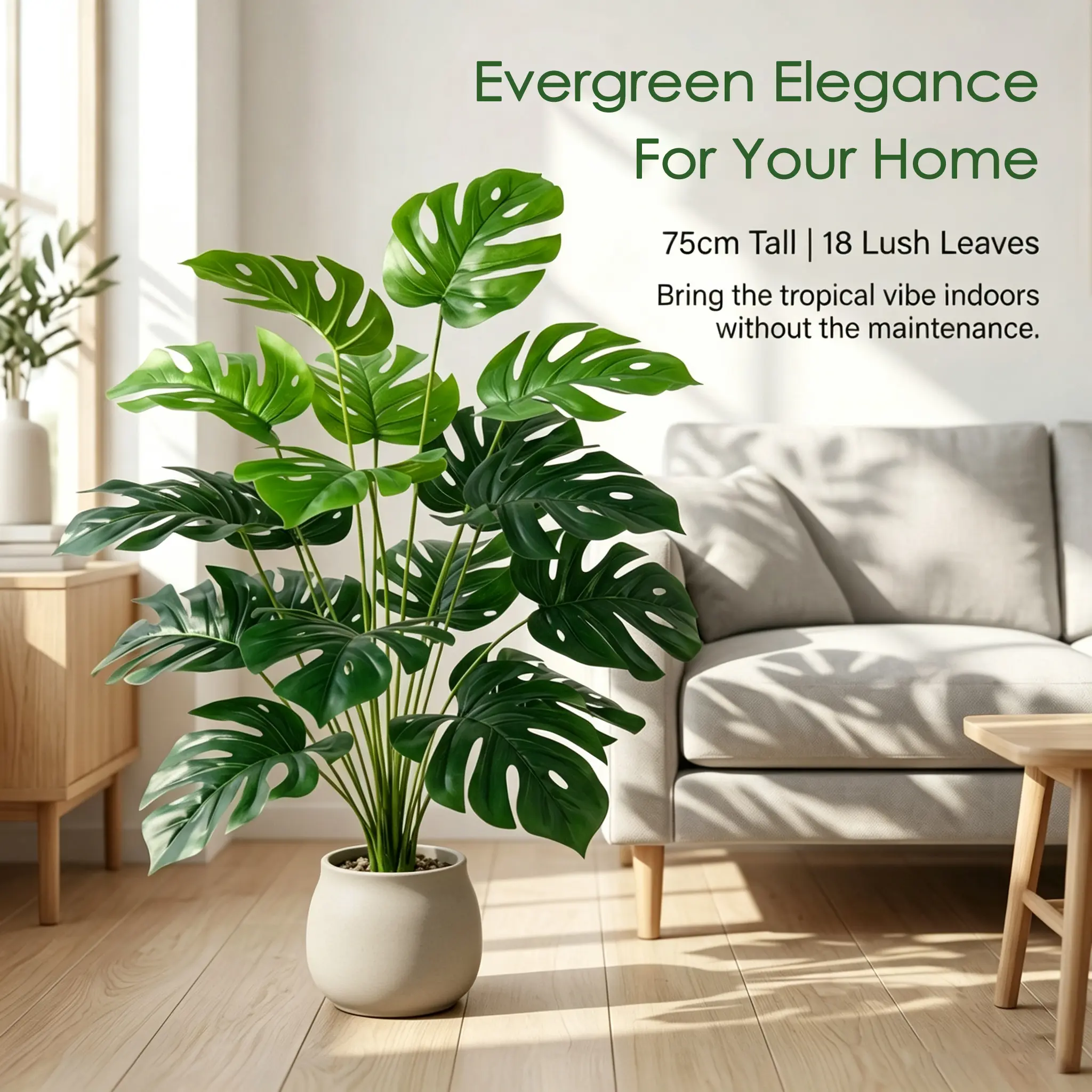 Artificial Monstera Plant 18 Heads 29.5in - Lifelike Tropical Fake Foliage | No Maintenance Decorative Split Leaves for Home Office Indoor Outdoor Decor