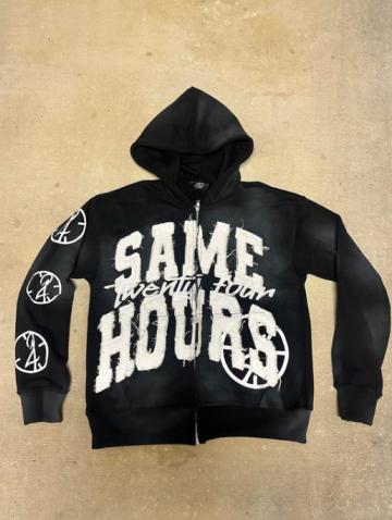 Men's American-style retro letter patch printed street hip-hop style hooded sweatshirt