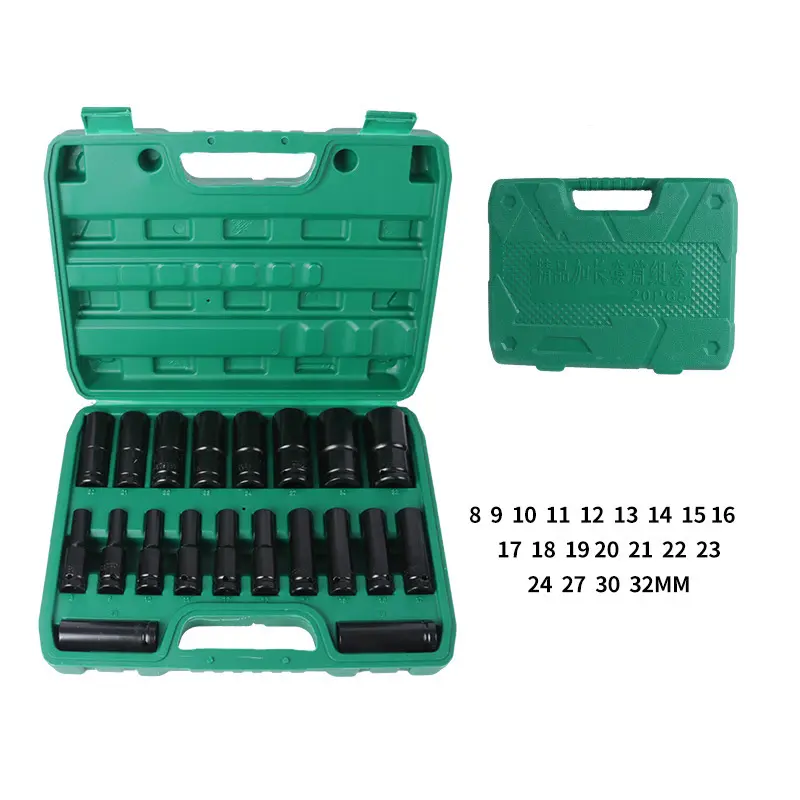 Ready Stock 20pcs 1/ 2 Inch Impact Wrench Socket Set + Adapter - 8- 32mm Hex Tool for Auto Repair Including Portable Storage Box Ratchet Wrenches Set