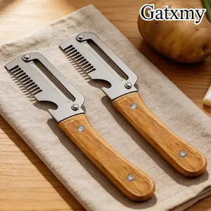 Wooden Handle Multi-Functional Peeler with Bottle Opener and Green Onion Slicer, Onion and Leek Cutter, Sugarcane and Cucumber Peeler, Fruit and Vegetable Peeling Tool, Exquisite Holiday Gift