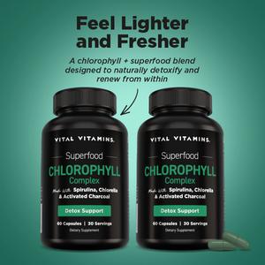 Chlorophyll Capsules (Bundle of 2) | Natural Supplement for Detox, Body Odor Control, Liver & Digestive Support | Spirulina, Chlorella, Parsley, Mint & Activated Charcoal | 60 Capsules
