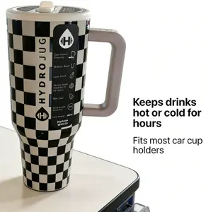 HydroJug 40oz Stainless Steel Vacuum Flask, Iconic Checkered Plaids Look, Reusable Portable Durable Water Bottle & Stainless Steel Tumbler for Car Use, Fits Car Cup Holders, Keeps Drinks Hot or Cold tiktokshopspringglowup