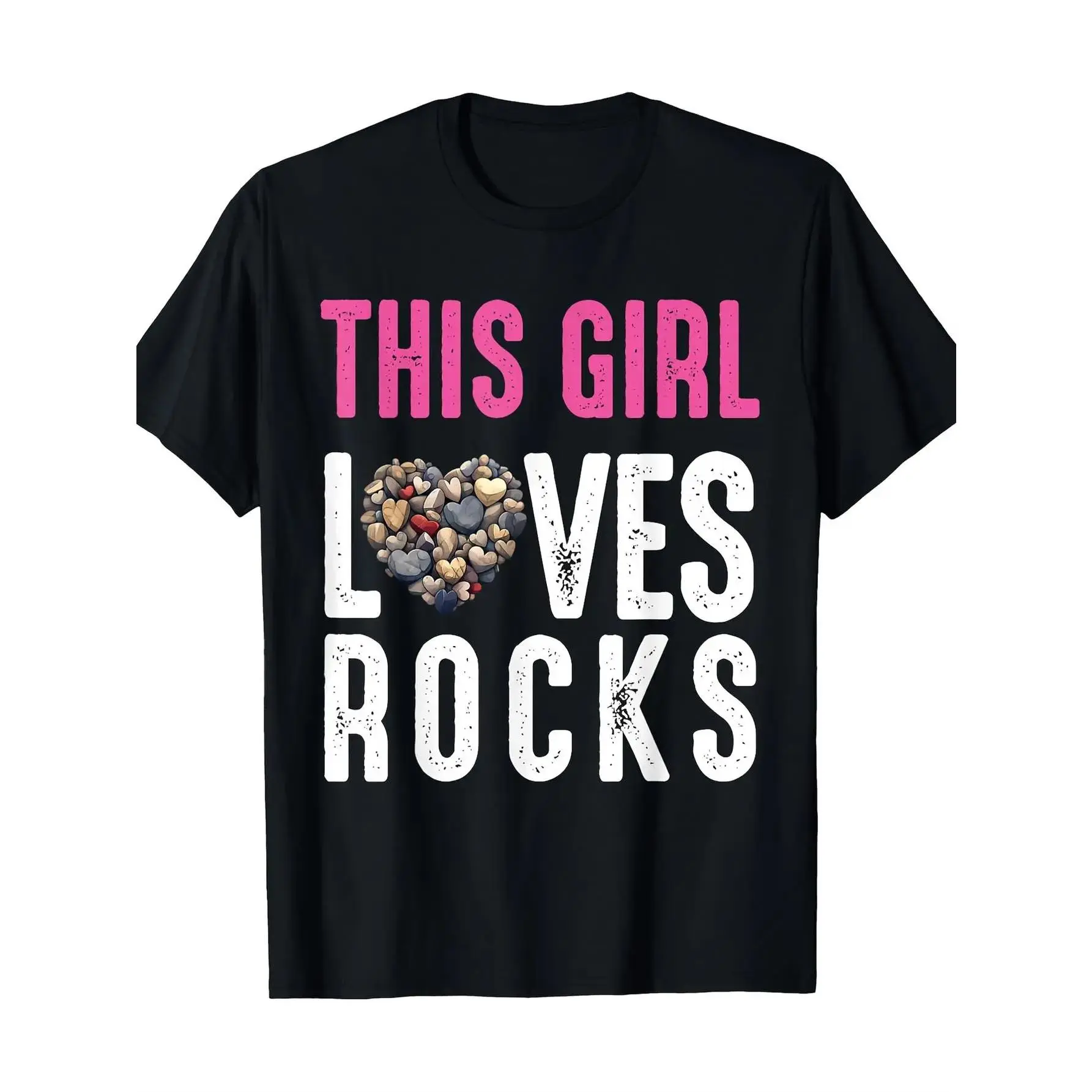 Men's  Vintage Style "This Woman Loves Rocks" Geology Rock Collector T-Shirt - Heart-Shaped Rock Series Print T-Shirt, Loose Fit Round Neck Casual Top, Suitable for Rock Collectors and Nature Enthusiasts.