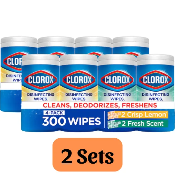 Clorox Disinfecting Wipes, 300 Count, 4 Pack, 2 Sets, Crisp Lemon Fresh, All Purpose Cleaner