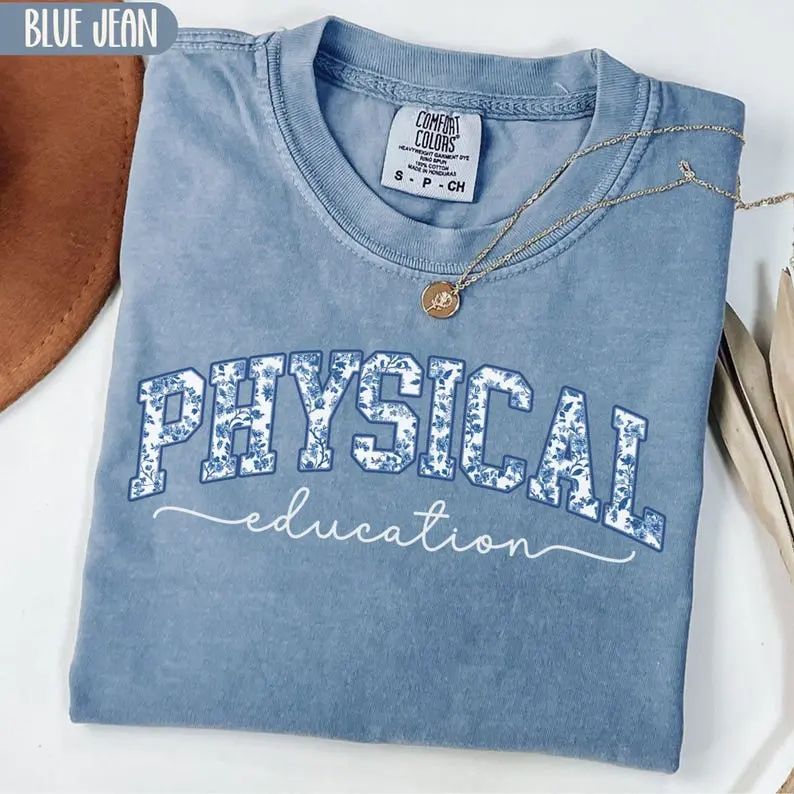 Comfort Colors PE Teacher Shirt, Toile de Jouy Physical Education Graphic Tees, Gift for Physical Education Teacher, Chinoiserie PE Coach T-shirt