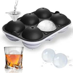 Ice Ball Maker, Reusable 2.5 Inch Ice Cube Trays, Easy Release Silicone Round Ice Sphere Tray with Lids & Funnel for Whiskey, Cocktails & Bourbon Black
