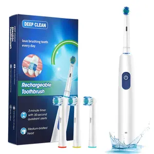 Rotating Electric Toothbrush with 5 Adjustable Modes, 2-Minute Timer with 4 Replaceable Brush Heads, Rechargeable Toothbrush for Teeth Cleaning, Cleansing, Ideal for Daily Oral Care