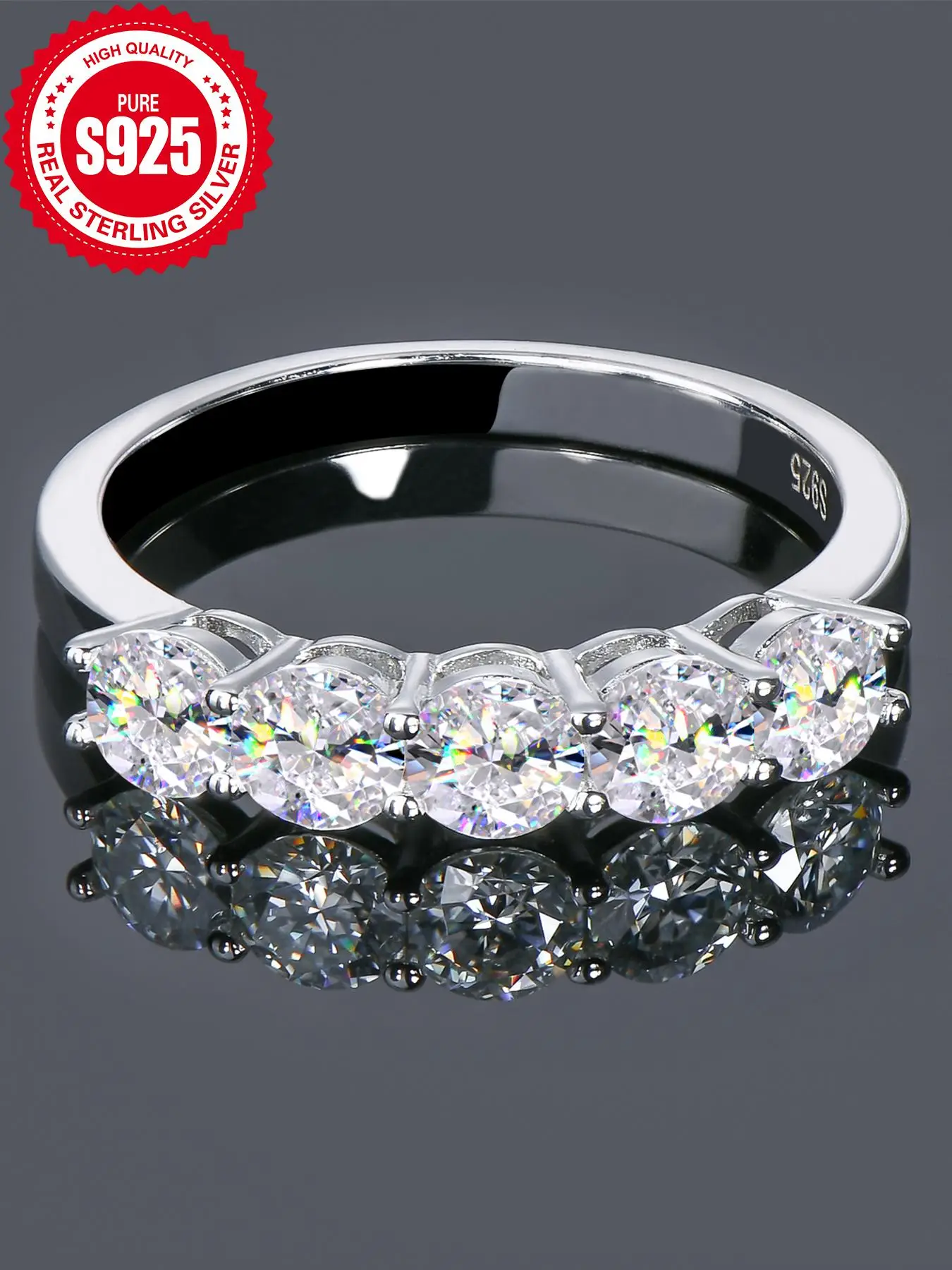 S925 Sterling Silver Synthetic Moissanite Ring, Luxury Ring for Women & Men, Fashion Jewelry Accessories for Party, Exquisite Jewelry for Gift, with B