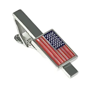 MENDEPOT Multi Color Stone Rectangular USA Flag Tie Clip Men Tie Bar Gift For Father Husband
