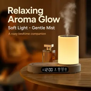【Flash Fast】Multi-Functional Aroma Diffuser 150ml Humidifier with Bluetooth Alarm RGB Light and Qi Wireless Fast Charger for Air Refreshing and Convenient Charging for Home and Office Use