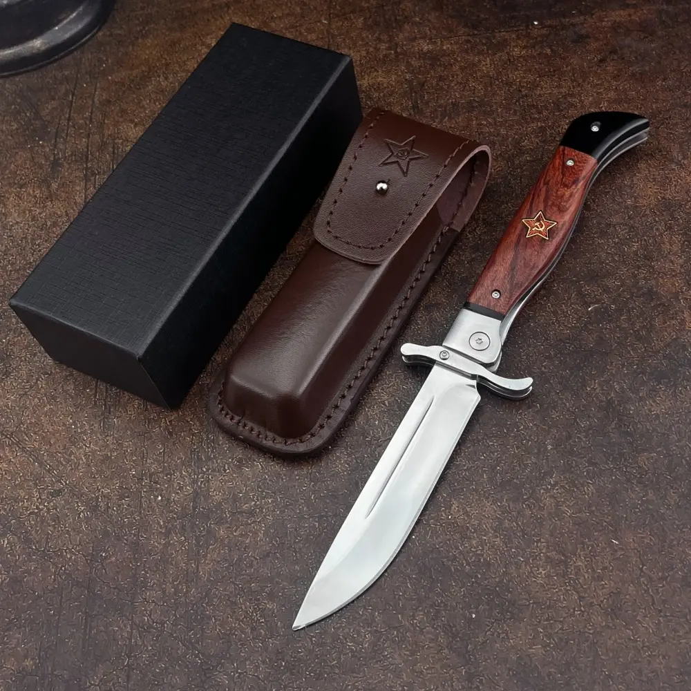 New Russian NKVD Pocket Folding Knife with 440C Steel Blade and Rosewood Handle—Survival, Camping, and Outdoor Camping Knives; Everyday Carry, Outdoor EDC, Multi-Purpose, Portable Multipurpose Knives, Rescue, Cutting, and Hiking Tool, Survival Gear