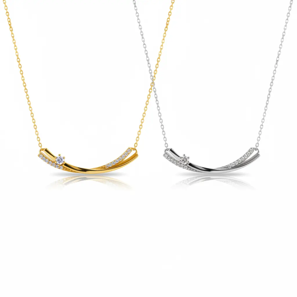Arc Sparkle Bar Necklace, Elegant Costume Jewelry with Gentle Curve, 15.5 inches + 2 inches Matching Chain for Daily Wear