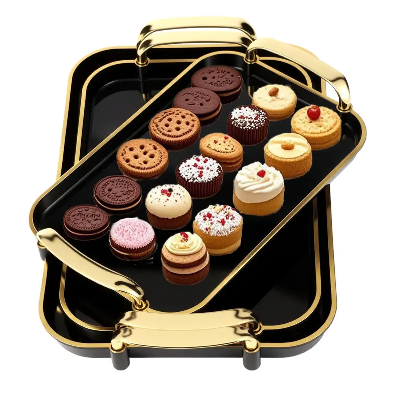 3 Pack Serving Tray with Handles Stackable Reusable Trays for Serving Food Plastic Serving Platters for birthday Party Charcuterie Fruit Appetizer BBQ Pool snacktray festive party platter Thanksgiving Christmas gift
