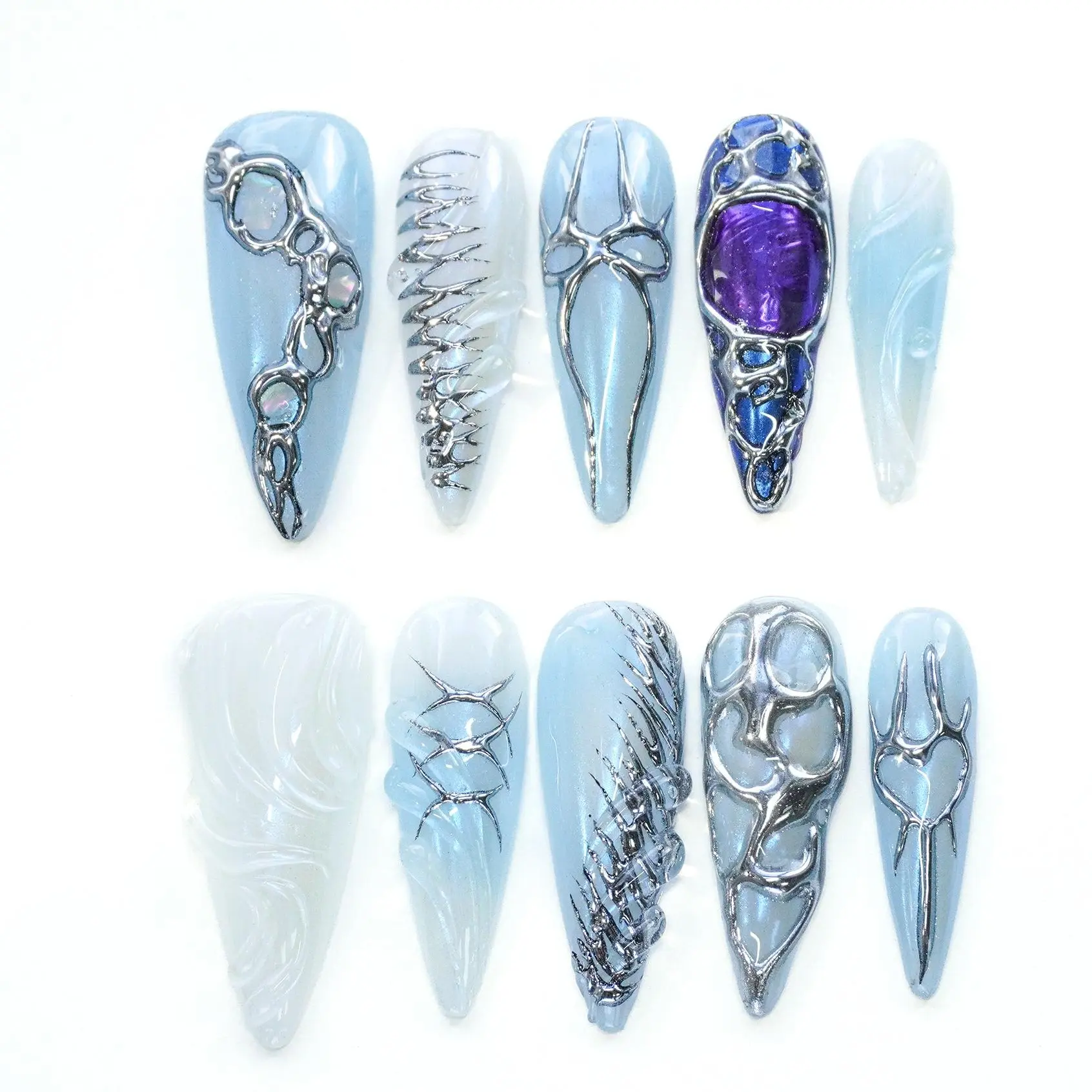 Halloween design nails  10PCS 3D Stiletto  Collections  Reusable Handmade Press-On Nails – Acrylic REUSABLE 3D Gel Summer 2025/Prom