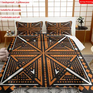 3pcs, 2D flat print Geometric Tribal bed cover set with Aztec Pattern, multiple sizes available, bedding set, festive decorative bedding, ideal for bedroom décor(1 bedspread , 2 pillowcase)
