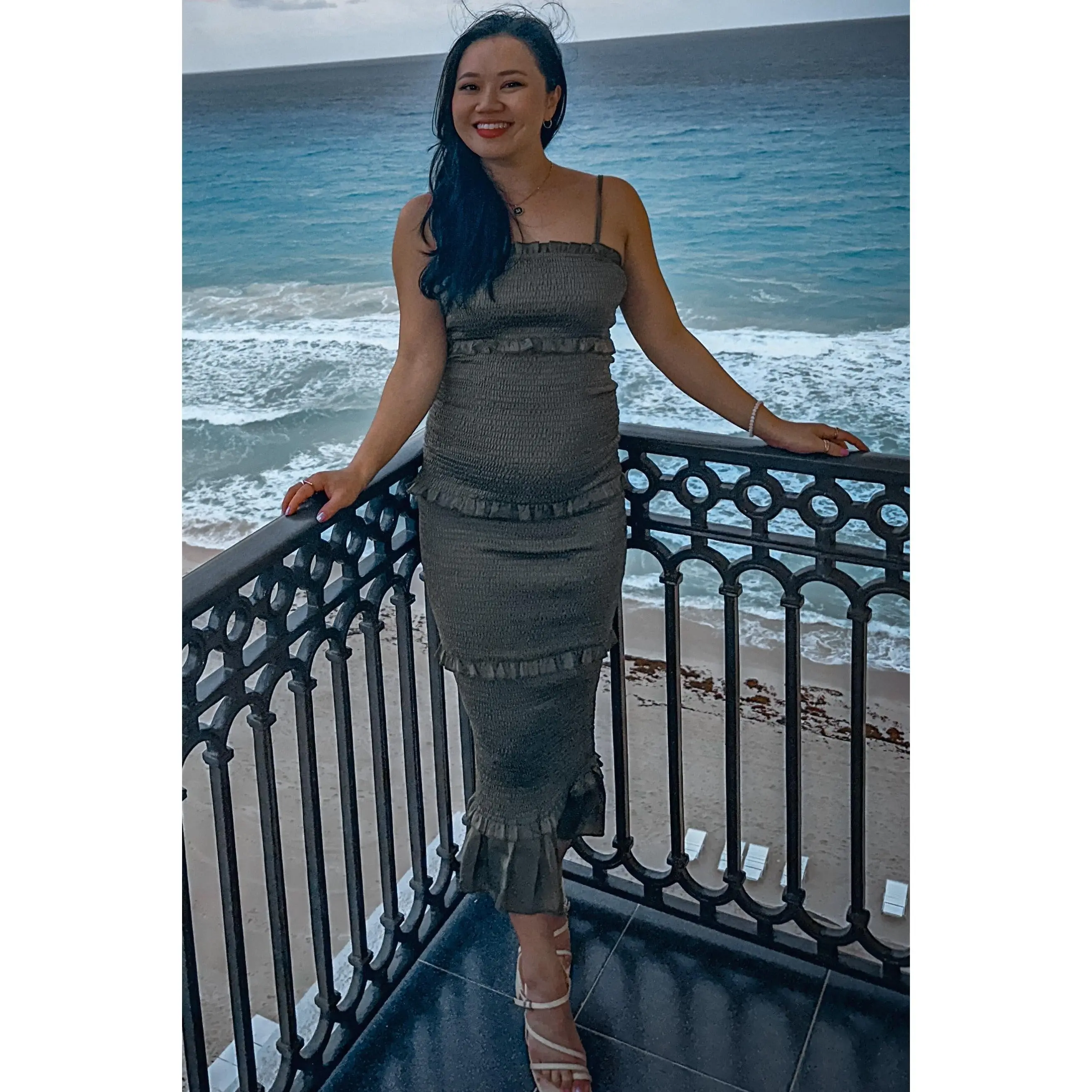 slim fit dress slacks Light Blue Mesh Overlay Fitted Maternity Midi Dress main image 1