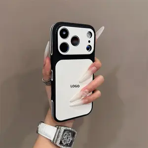 Simple white plain leather case suitable for iP17Promax phone case iP16/15/14/13 protective cover