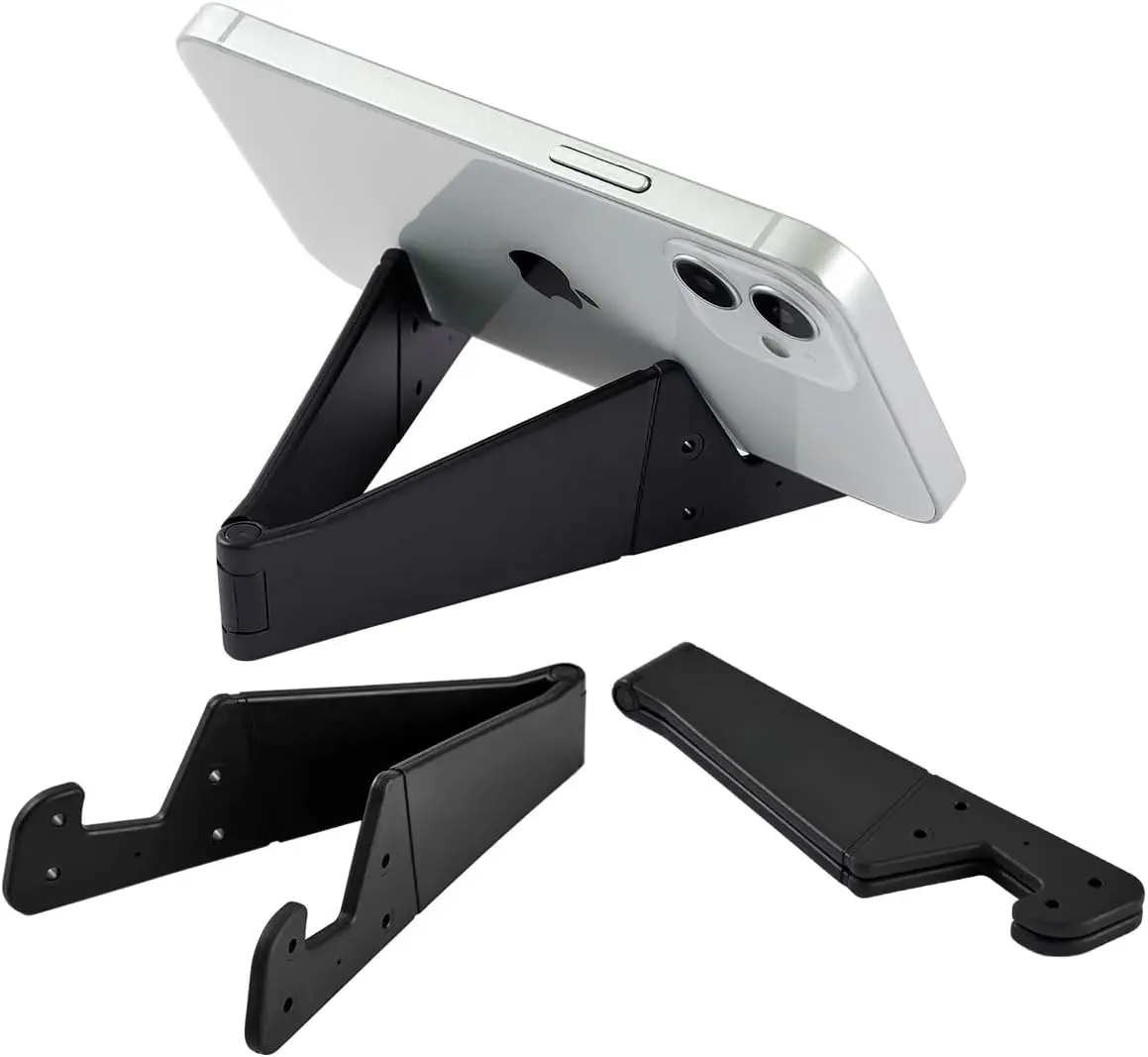 3 Pack Portable Cell Phone Stand for Desk, Upgraded Material Universal Pocket-Sized Foldable Small Mobile Phone Holder, V Smartphone Kickstand Mount Compatible with  IPads Kindle Android-Black