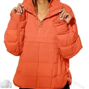 2025OversizedHoodedPufferJacketQuiltedLightweightWinterWarmPulloverPaddedHoodiesCoatPocketWomenswear