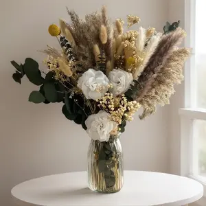 Boho Must-Have Dried Flower Bouquet with Vase Unisex Room Decor for Men & Girls Aesthetic Home Decorations Plant Lover Gifts