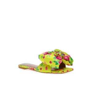 Betsey Johnson Women Green Floral Bow Daisy Sandals