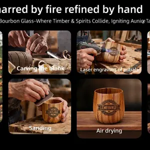 Charred Wooden Whiskey Glasses Personalized Bourbon Drinking Glass Ideas Gifts for Men Husband, Dad, Brother, Whiskey Lovers Birthday Insulated Old Fashioned Glass Whiskey Tumbler