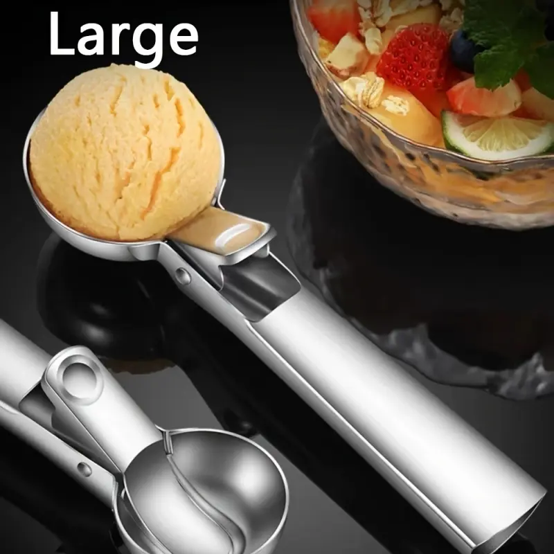 A Stainless Steel Ice Cream And Fruit Scoop, a Durable Spherical Digger Suitable for Watermelon, Cantaloupe, And Papaya, Food-Safe Ice Cream And Fruit Scoop