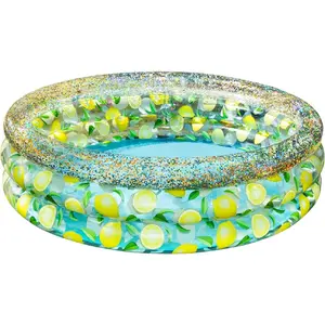 Lemon Inflatable Sunning Pool with Glitter - 60" Round Deluxe Adult Splash Pool, 15" Deep, Perfect for Backyard Patio Summer Lounge Tub